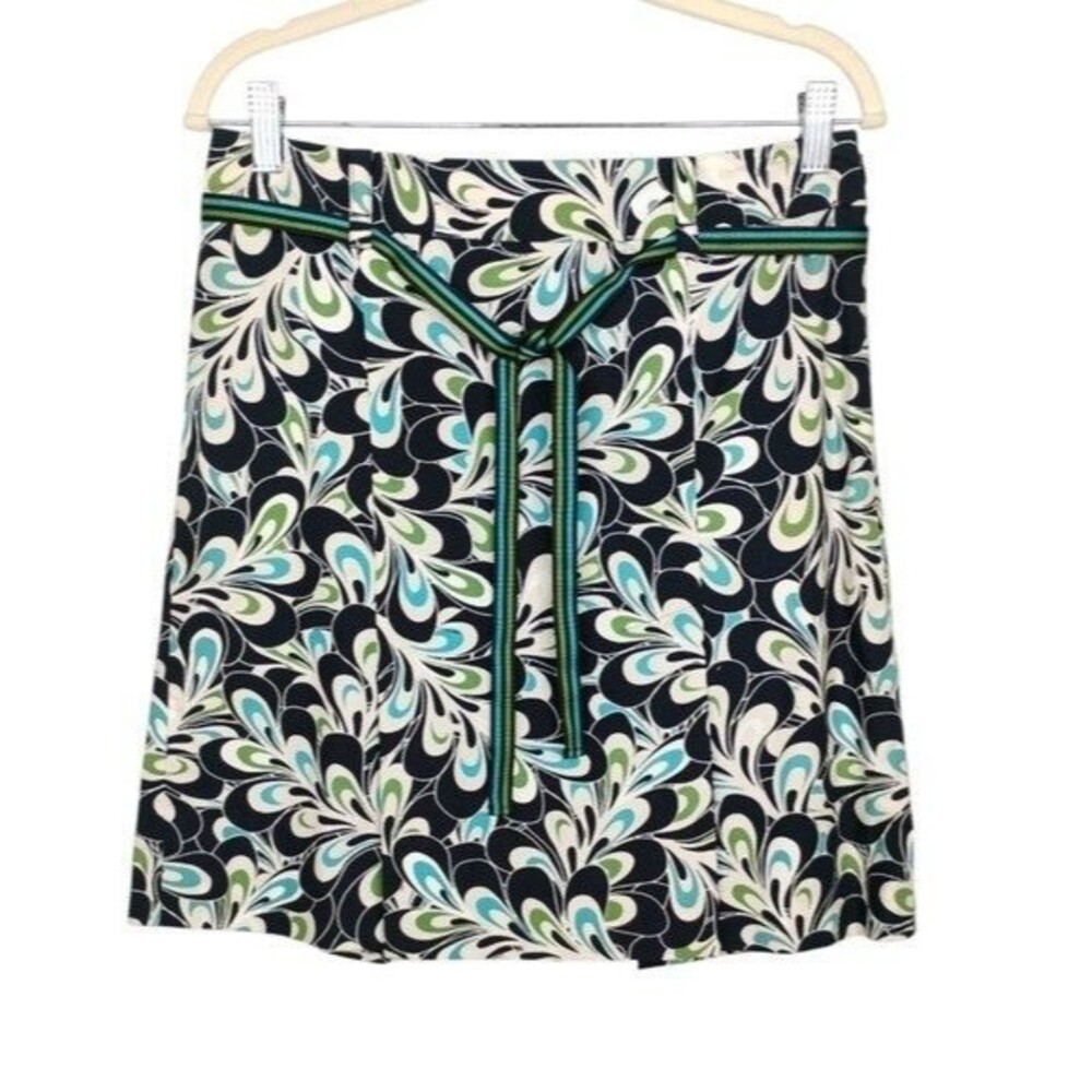 Ann Taylor Loft Navy White Green Print Skirt size 2 runs larger